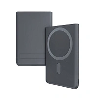 Магнитный внешний аккумулятор Slims с беспроводной зарядкой (15W), 5000 Mah, черный