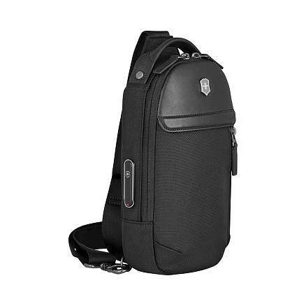 Рюкзак на одно плечо VICTORINOX Architecture Urban2 Sling Bag, черный, полиэстер/кожа, 17x8x28 см, 2 л