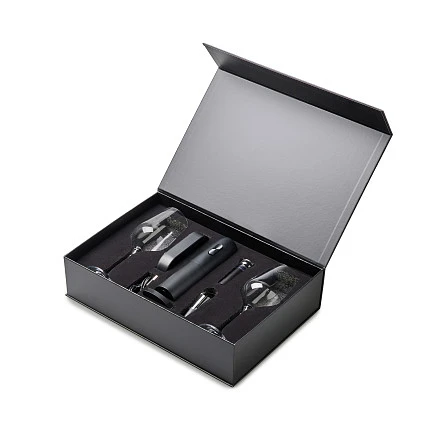 Подарочный набор для вина с бокалами и электрическим штопором Ин Вино, черный