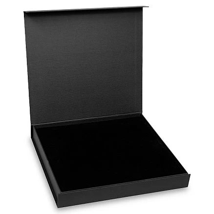 Подарочная коробка, размер 28,5х26,5х4 см, Solution Prestige Linen с магнитным клапаном, черная, с черным ложементом