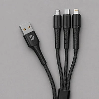 Дата-кабель Armor 3 в 1: micro USB, USB-C, Ligthning, 1.2м, черный, Deppa