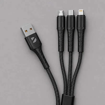 Дата-кабель Armor 3 в 1: micro USB, USB-C, Ligthning, 1.2м, черный, Deppa