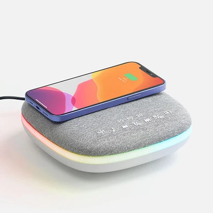Bluetooth колонка с беспроводной зарядкой и подсветкой Terrafonic, серая