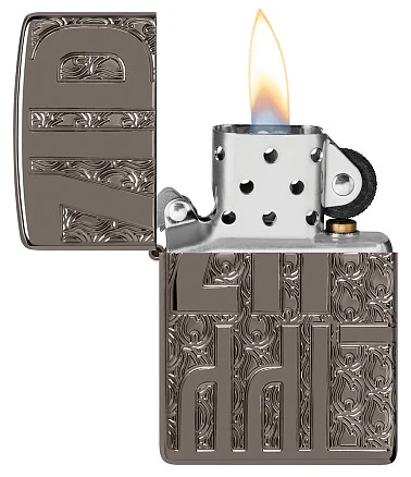 Зажигалка ZIPPO Reverse Carve с покрытием Black Ice®, латунь/сталь, чёрная, глянцевая, 38x13x57 мм