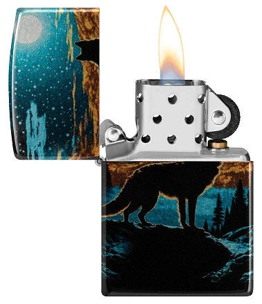 Зажигалка ZIPPO Moonlight Wolf Design с покрытием 540 Tumbled Chrome, латунь/сталь, разно