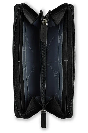 Кошелёк женский BUGATTI Banda, с защитой данных RFID, чёрный, кожа козы/полиэстер, 18,5х2х10 см