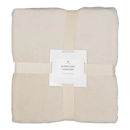 Плед мягкий флисовый Super Soft  Comfort, 125*150 см, бежевый,в подарочной белой крафтовой коробке с окошком