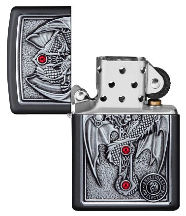 Зажигалка ZIPPO Winged Dragon Cross с покрытием Black Matte, латунь/сталь, чёрная, 38x13x57 мм