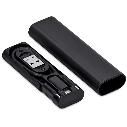 Кабель зарядный выдвижной USB Solid Line  60W 3-в-1 на Lightning, Micro-USB, Type-C «U50» 2,4 A, Quick Charge в пластиковом футляре, черный