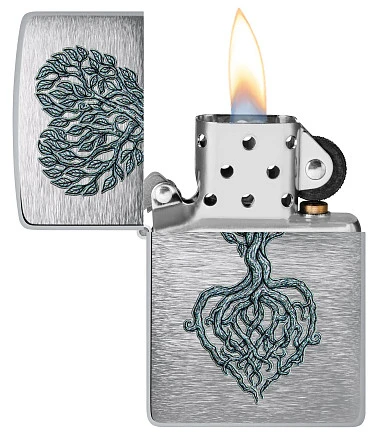 Зажигалка ZIPPO Rooted in Love Design с покрытием Brushed Chrome, латунь/сталь, серебристая, 38x13x57 мм