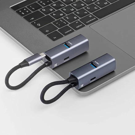 USB-хаб 3 в 1 USB-C - USB-A3.0 + USB-C PD100Вт + HDMI, серый, Deppa