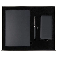 Набор подарочный Solution Prestige Trio (Ежедневник Flexy Latte Soft Touch Black Edition Color А5, Внешний аккумулятор (powerbank) «WeCharge Soft Touch», Ручка Grand Attashe металлическая,) в подарочный коробке, черный