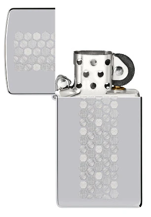 Зажигалка ZIPPO Slim® Honeycomb Design с покрытием High Polish Chrome, латунь/сталь, серебристая, 29x10x60 мм