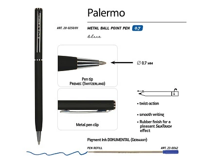 Ручка шариковая автоматическая BrunoVisconti® PALERMO цвет корпуса черный, soft-touch, 0.7 мм