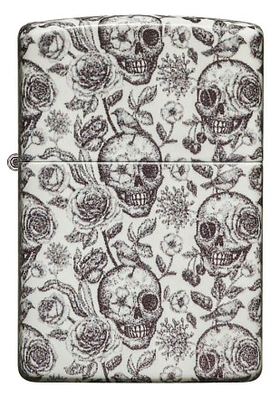 Зажигалка ZIPPO Skeleton с покрытием Glow in the Dark Green, латунь/сталь, серая, 38x13x57 мм