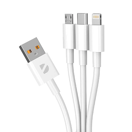 Дата-кабель 3 в 1: micro USB, USB-C, Ligthning, 1.2м, белый, Deppa