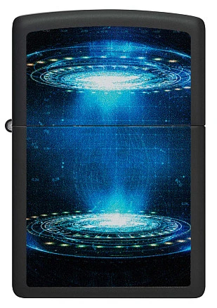 Зажигалка ZIPPO UFO Flame с покрытием Black Light, латунь/сталь, черная, матовая, 38x13x57 мм