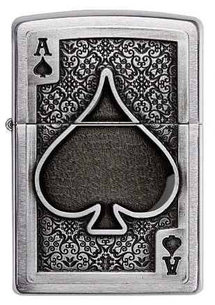 Зажигалка ZIPPO Ace Of Spades с покрытием Brushed Chrome, латунь/сталь, серебристая, 38x13x57 мм