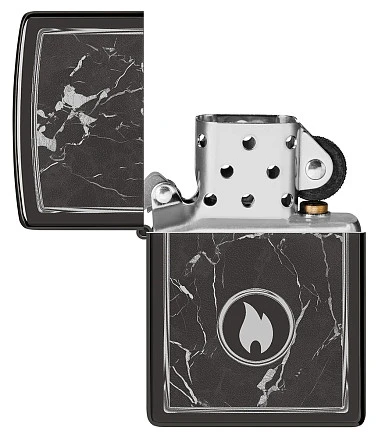 Зажигалка ZIPPO Marble Flame с покрытием High Polish Black, латунь/сталь, черная, глянцевая, 38x13x57 мм