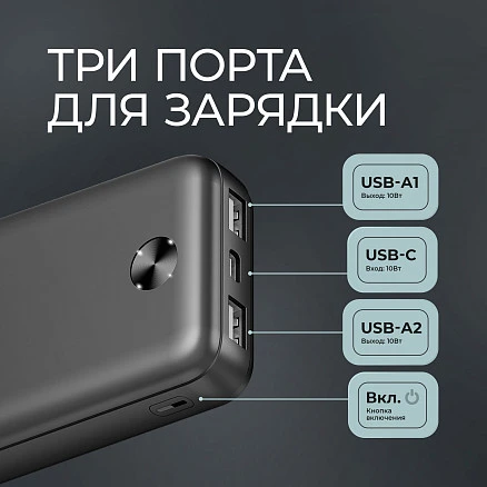 Внешний АКБ NRG Power V2 10000 мА-ч, 2A, 2xUSB, черный, Deppa
