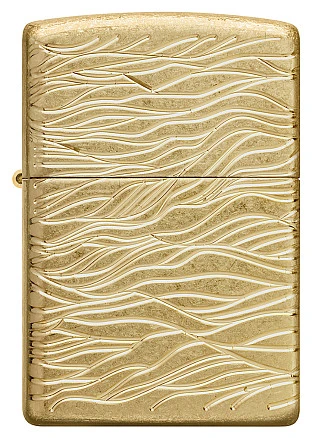 Зажигалка ZIPPO Armor® Luxury Waves Design с покрытием Tumbled Brass, латунь/сталь, золотистая, матовая, 38x13x57 мм