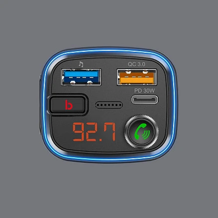 FM-трансмиттер Wave Pro, QC/PD, LED, 48Вт, ENC, Bass boost, черный, Deppa