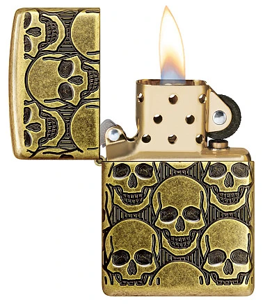 Зажигалка ZIPPO Armor® Cackling Cranium с покрытием Antique Brass, латунь/сталь, золотистая, матовая, 38x13x57 мм
