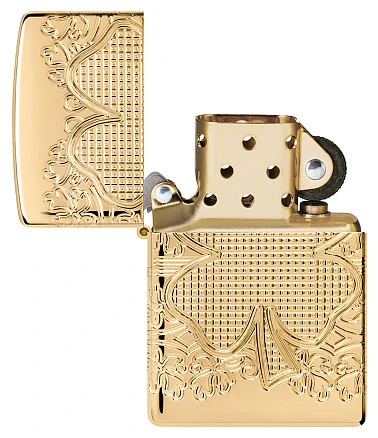 Зажигалка ZIPPO Armor® Lucky Clover с покрытием High Polish Gold Plate, латунь/сталь, золотистая, 38x13x57 мм