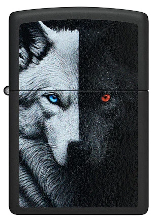 Зажигалка ZIPPO Two Wolves с покрытием Black Matte, латунь/сталь, черная, 38x13x57 мм