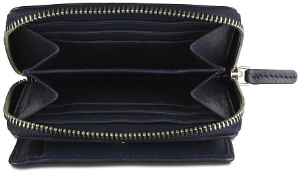 Кошелёк женский BUGATTI Lady Top, на молнии, тёмно-синий, натуральная воловья кожа, 12х2,5х9 см