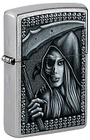 Зажигалка ZIPPO Grim Beauty с покрытием Street Chrome, латунь/сталь, серебристая, матовая, 38x13x57 мм