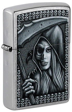 Зажигалка ZIPPO Grim Beauty с покрытием Street Chrome, латунь/сталь, серебристая, матовая, 38x13x57 мм