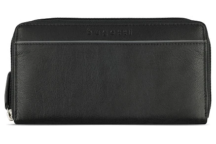 Кошелёк женский BUGATTI Banda, с защитой данных RFID, чёрный, кожа козы/полиэстер, 18,5х2х10 см