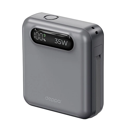 Внешний АКБ NRG Turbo Cable 10000 mAh, 35Вт, графит, Deppa