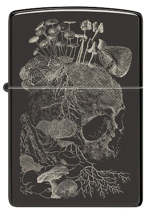 Зажигалка ZIPPO Skull с покрытием High Polish Black, латунь/сталь, черная, глянцевая, 38x13x57 мм