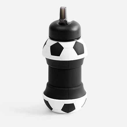 Складная бутылка для воды Football Flex, белая с черным