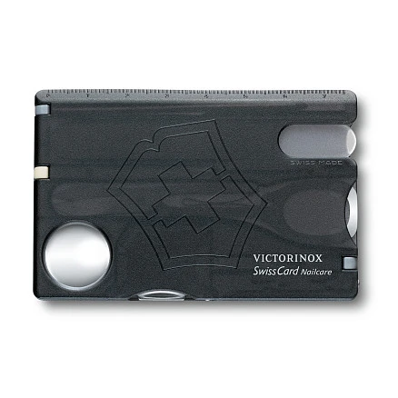 Швейцарская карточка VICTORINOX SwissCard Nailcare, 13 функций, полупрозрачная чёрная