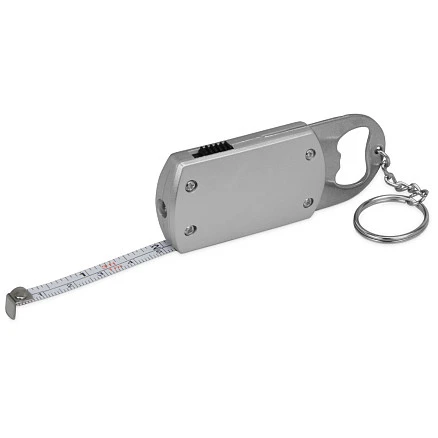 Брелок-открывашка с фонариком и рулеткой, 1 м, Tools Opener, серебристый