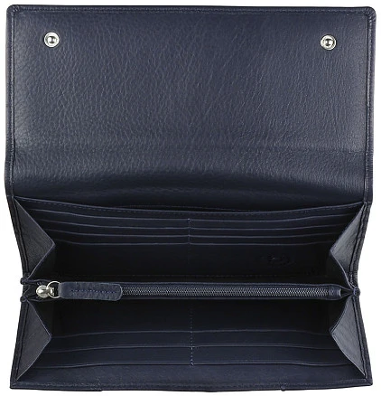 Кошелёк женский BUGATTI Lady Top, тёмно-синий, натуральная воловья кожа, 20х2,5х10,5 см