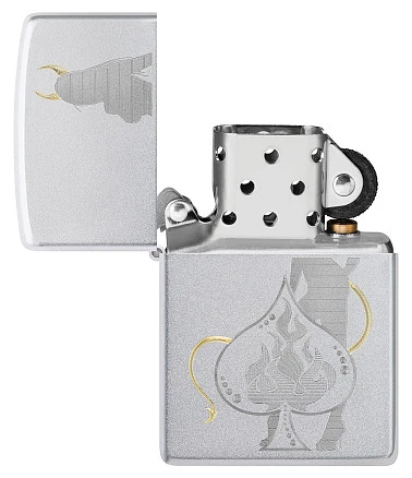 Зажигалка ZIPPO Devilish Ace с покрытием Satin Chrome, латунь/сталь, серебристая, 38x13x57 мм