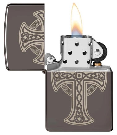 Зажигалка ZIPPO Celtic Cross Design с покрытием Black Ice®, латунь/сталь, черная, 38x13x57 мм