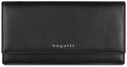 Кошелёк женский BUGATTI Lady Top, чёрный, натуральная воловья кожа, 20х2,5х10,5 см