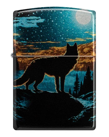 Зажигалка ZIPPO Moonlight Wolf Design с покрытием 540 Tumbled Chrome, латунь/сталь, разно
