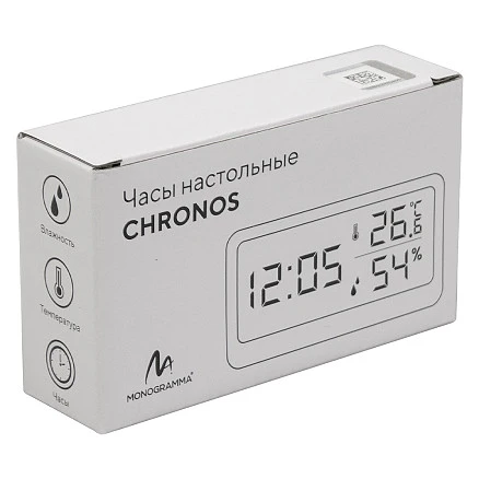 Часы настольные Chronos с термометром и гигрометром, с ж/к дисплеем, белые