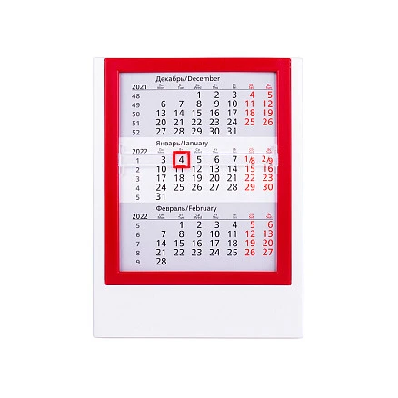 Календарь настольный на 2 года; белый с красным; 12,5х16 см; пластик; шелкография, тампопечать