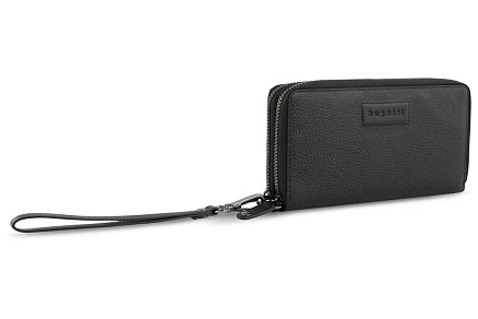 Кошелёк женский BUGATTI Elsa, с защитой данных RFID, чёрный, воловья кожа/полиэстер, 19х3х10,5 см