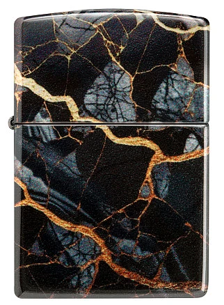 Зажигалка ZIPPO Fusion Marble Design с покрытием 540 Tumbled Chrome, латунь/сталь, черная, 38x13x57 мм