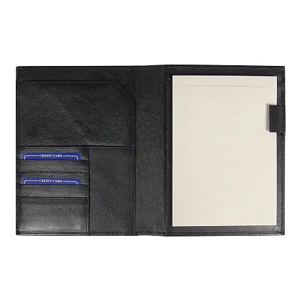 Суперобложка из натуральной кожи Universal leather размер А5+ , черная,  с блокнотом