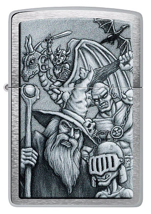 Зажигалка ZIPPO Mystical Beings Design с покрытием Brushed Chrome, латунь/сталь, серебристая, 38x13x57 мм