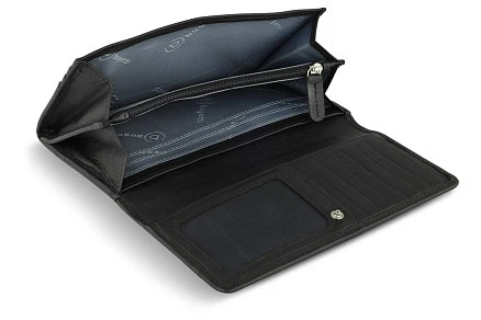 Кошелёк женский BUGATTI Banda, с защитой данных RFID, чёрный, кожа козы/полиэстер, 18,5х2,5х9,5 см